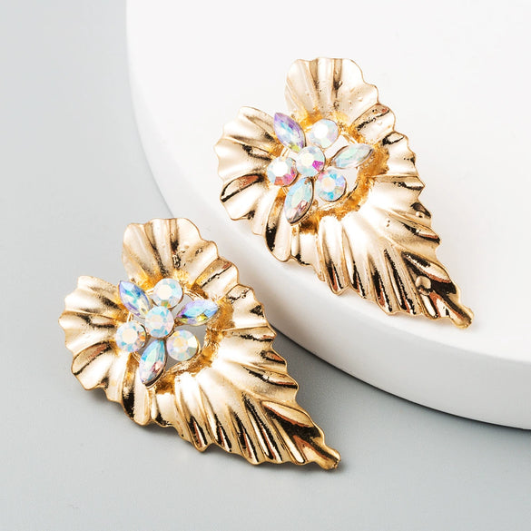 Fashion Exaggerated Alloy Heart Shape Rhinestone Earrings For Women Simple Creative Bohemian Style