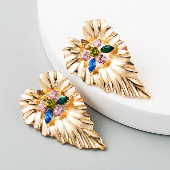 Fashion Exaggerated Alloy Heart Shape Rhinestone Earrings For Women Simple Creative Bohemian Style