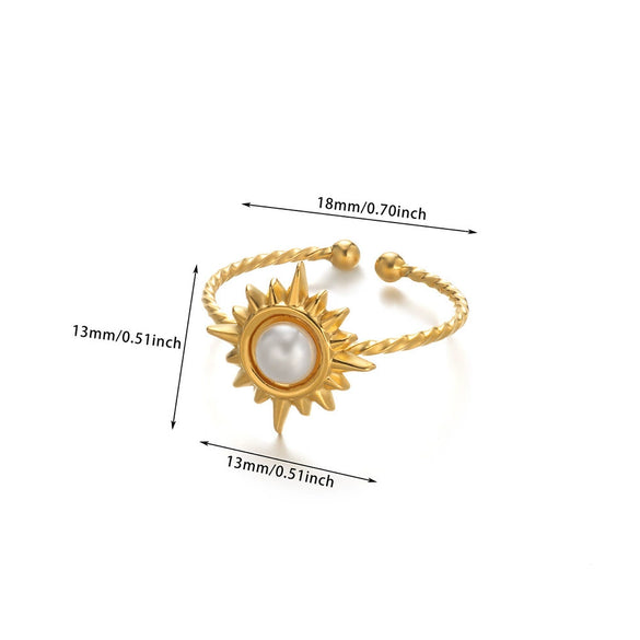 Fashion Exaggerated Big Flower Women's Ring Stainless Steel Heartshaped With Pearl Stamen And Electroplating