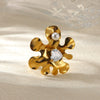 Fashion Exaggerated Big Flower Women's Ring Stainless Steel Heartshaped With Pearl Stamen And Electroplating