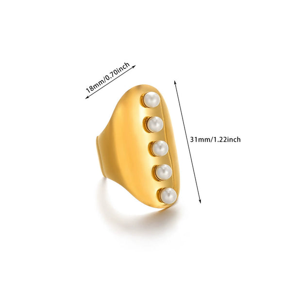 Fashion Exaggerated Big Flower Women's Ring Stainless Steel Heartshaped With Pearl Stamen And Electroplating