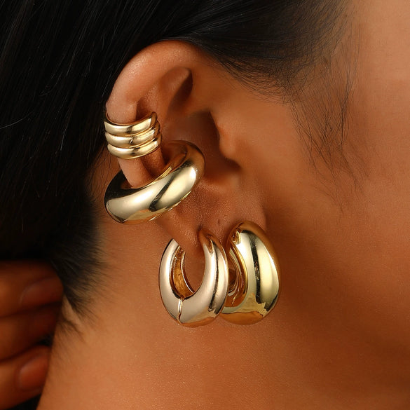 Fashion Exaggerated Distinctive Women's Ear Clip Ear Ring Ear Buckle Ear Bone Clip Retro Style Alloy Geometric Electroplating