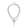 Fashion Exaggerated Geometric Lock Pendant Necklace For Women With Aluminum Chain And Double Layer Alloy Material Electroplating Design
