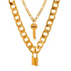Fashion Exaggerated Geometric Lock Pendant Necklace For Women With Aluminum Chain And Double Layer Alloy Material Electroplating Design