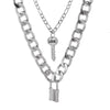 Fashion Exaggerated Geometric Lock Pendant Necklace For Women With Aluminum Chain And Double Layer Alloy Material Electroplating Design