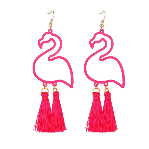 Fashion Exaggerated Hollow Flamingo Rhinestone Tassel Earrings Electroplated Geometric Animal Style Statement Earrings For Unisex