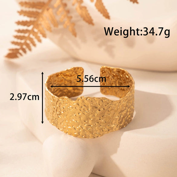 Fashion Exaggerated Leaf Open Adjustable Titanium Steel Bracelet With Electroplating
