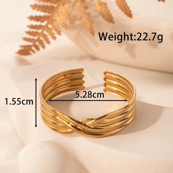 Fashion Exaggerated Leaf Open Adjustable Titanium Steel Bracelet With Electroplating
