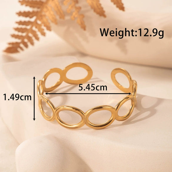 Fashion Exaggerated Leaf Open Adjustable Titanium Steel Bracelet With Electroplating