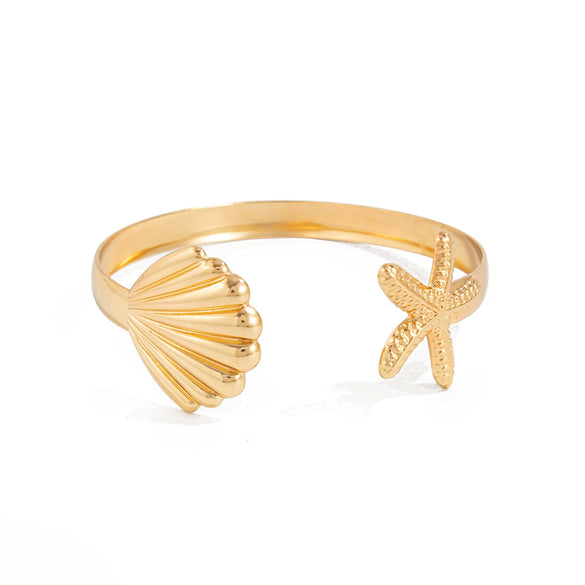Fashion Exaggerated Starfish And Conch Iron Open Bracelet With Electroplating Animal Vacation Style