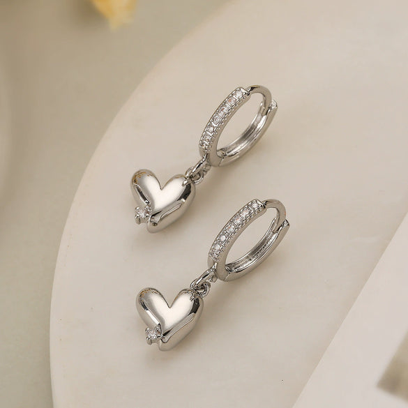 Fashion Exquisite Copper Goldplated Zircon Heartshaped Geometric Style Earrings For Female