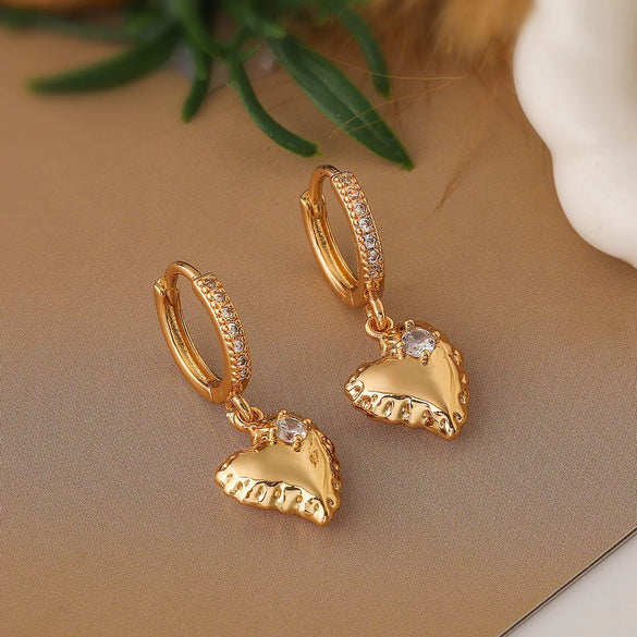 Fashion Exquisite Copper Goldplated Zircon Heartshaped Geometric Style Earrings For Female