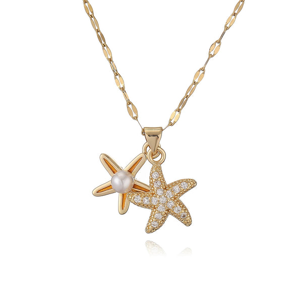 Fashion Exquisite Copper 18K Gold Plated Zircon Starfish Geometric Minimalist Pendant Necklace For Female