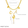 Fashion Exquisite Simple Double Layer Stacked Stainless Steel Tulip Flower Moon Tassel Inlaid With Gold Chain Necklace For Women