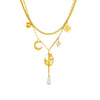 Fashion Exquisite Simple Double Layer Stacked Stainless Steel Tulip Flower Moon Tassel Inlaid With Gold Chain Necklace For Women