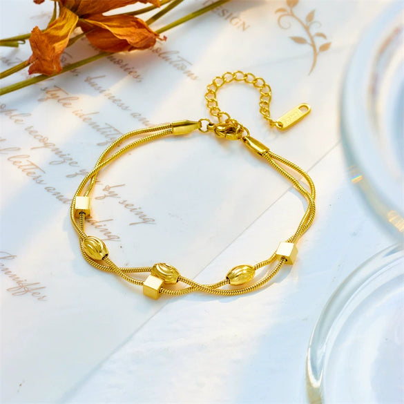 Fashion Exquisite Small Irregular Geometric Titanium Steel Double Layer Women's Bracelet With Electroplating Treatment