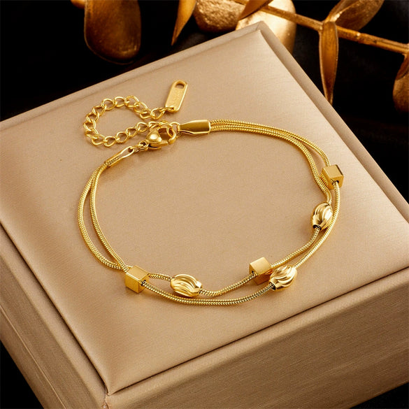 Fashion Exquisite Small Irregular Geometric Titanium Steel Double Layer Women's Bracelet With Electroplating Treatment