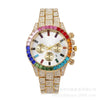Fashion Fake Three Eyes Color Diamond Quartz Watch Alloy Steel Band Round Dial For Men