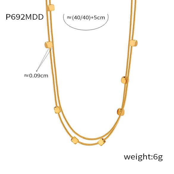 Fashion Fancy Flower Clip Bead Chain Titanium Steel Double Layer Clavicle Chain With Electroplating And Geometric Pattern