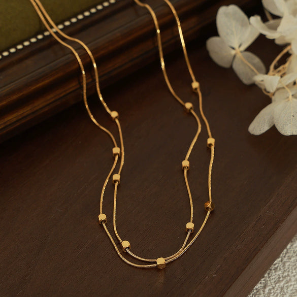 Fashion Fancy Flower Clip Bead Chain Titanium Steel Double Layer Clavicle Chain With Electroplating And Geometric Pattern