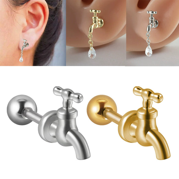 Fashion Faucet Earrings Stainless Steel Geometric Electroplated
