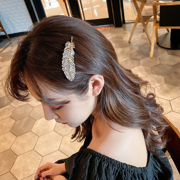 Fashion Feather Alloy Plating Rhinestones Hair Clip