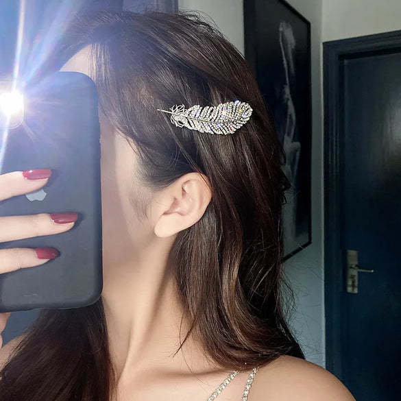 Fashion Feather Alloy Plating Rhinestones Hair Clip