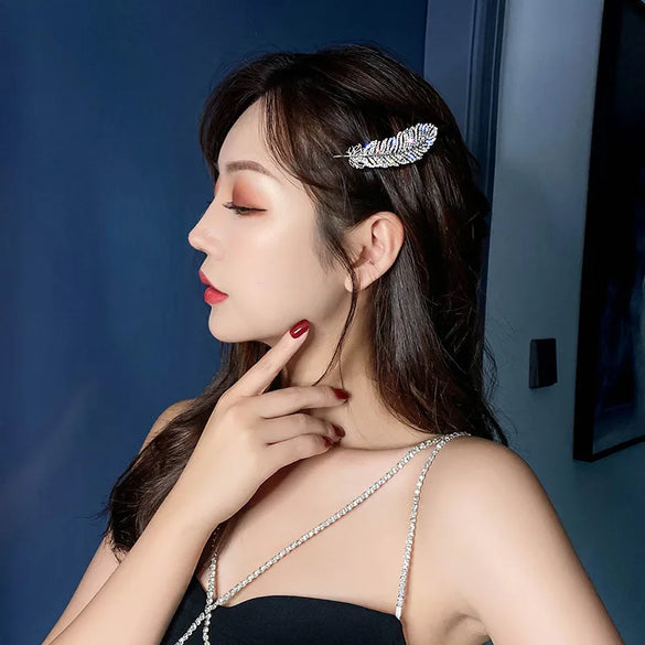 Fashion Feather Alloy Plating Rhinestones Hair Clip