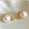 Fashion Feather Pearl Inlay Stainless Steel Earrings With Wings Design And Electroplating Treatment