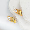 Fashion Feather Pearl Inlay Stainless Steel Earrings With Wings Design And Electroplating Treatment