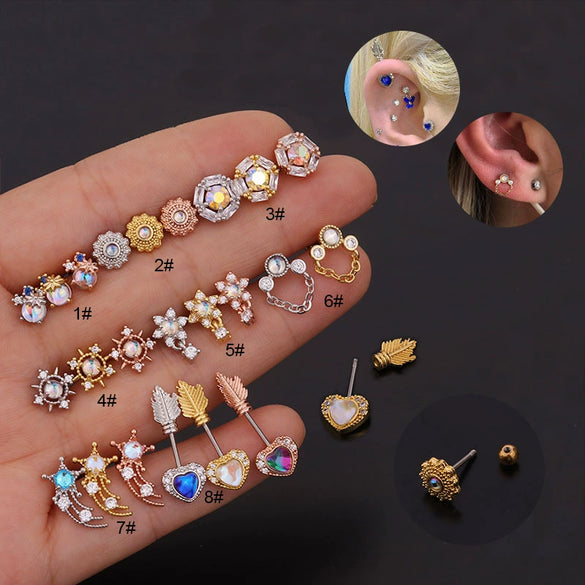 Fashion Female Stainless Steel Zircon Flower Earrings