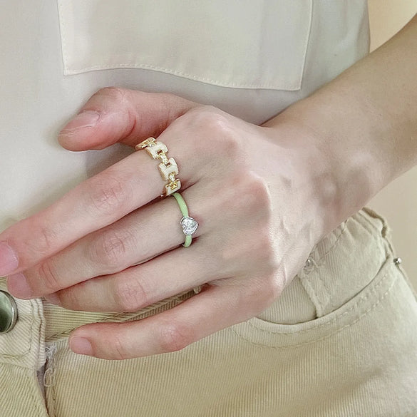 Fashion Flower Alloy Enamel Plating Inlay Rhinestones Women'S Open Ring 1 Piece