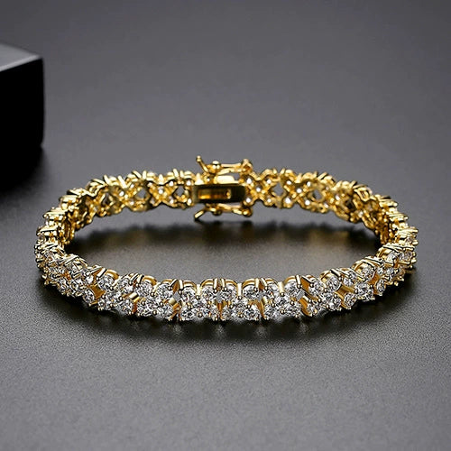Fashion Flower Bracelet For Women Copper Electroplated Zircon Inlaid Crystal Bracelet Elegant All Match Jewelry