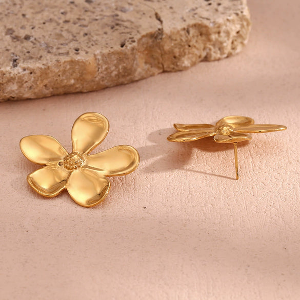 Fashion Flower Geometric Stainless Steel 18K Gold Plated Earrings For Women