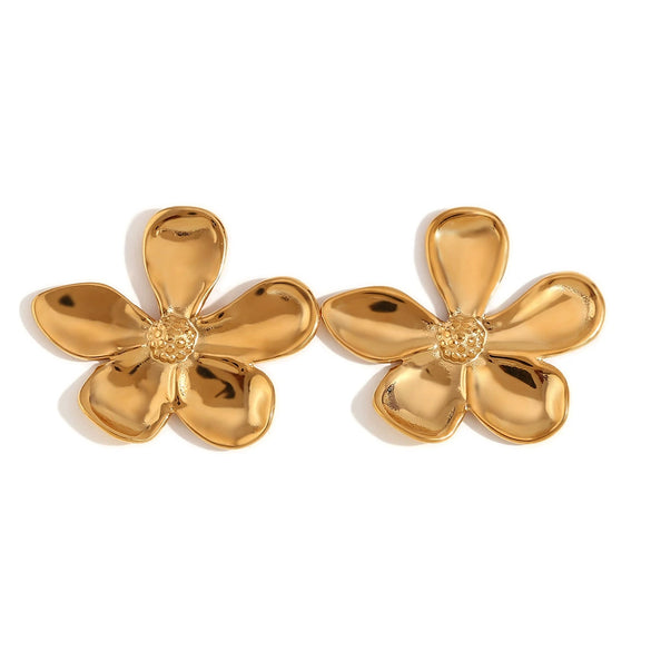 Fashion Flower Geometric Stainless Steel 18K Gold Plated Earrings For Women