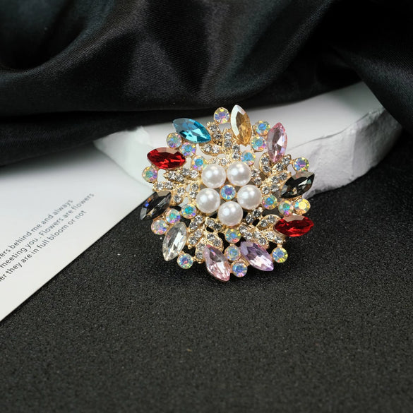 Fashion Flower Pearl Crystal Alloy Brooch Electroplated For Women