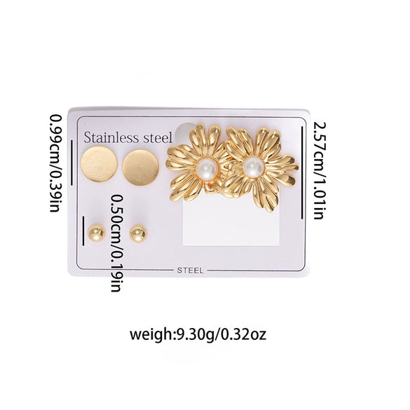 Fashion Flower Pearl Disc Titanium Steel Earrings With Electroplating For Women