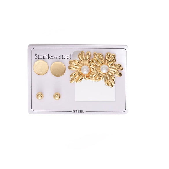 Fashion Flower Pearl Disc Titanium Steel Earrings With Electroplating For Women