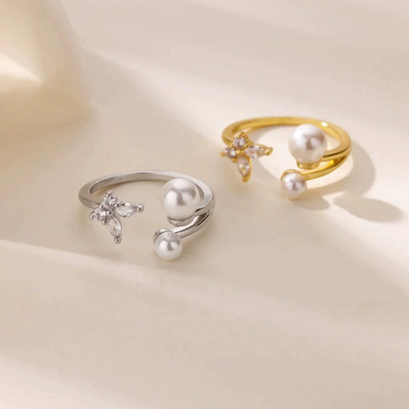 Fashion Flower Ring Copper Inlaid Zircon Electroplated Ladies Jewelry