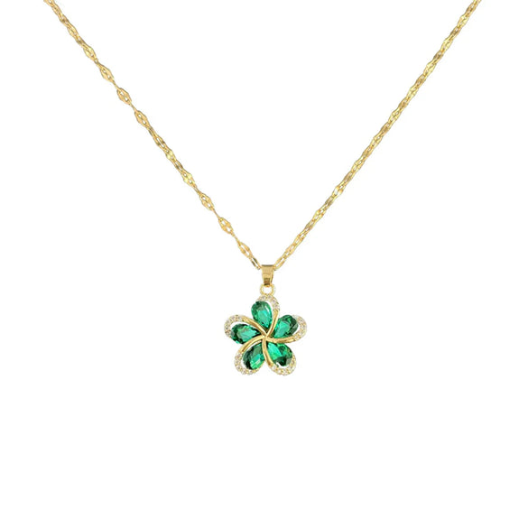 Fashion Flower Stainless Steel Inlay Artificial Gemstones Pendant Necklace 1 Piece