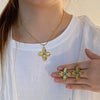 Fashion Flower Stainless Steel Jewelry Set With Snake Bone Chain And Electroplating Design For Women