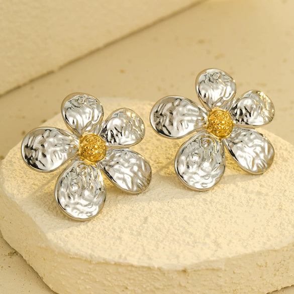 Fashion Flower Stainless Steel 18K Gold Plated Women's Earrings