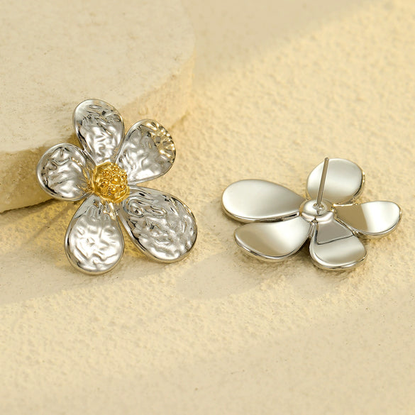 Fashion Flower Stainless Steel 18K Gold Plated Women's Earrings