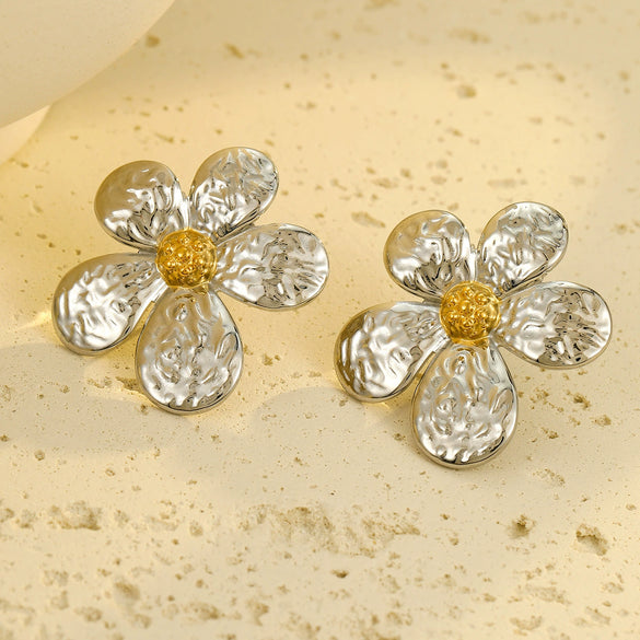 Fashion Flower Stainless Steel 18K Gold Plated Women's Earrings