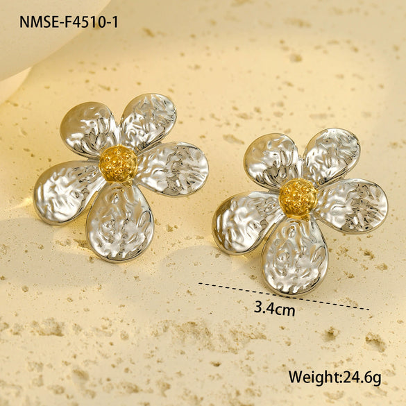 Fashion Flower Stainless Steel 18K Gold Plated Women's Earrings