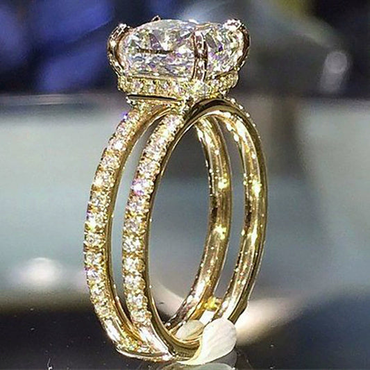 Fashion Four Claw Cubic Zirconia Hand Ring Light Luxury Geometric Copper For Women