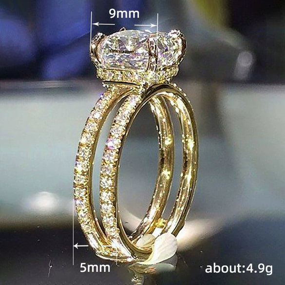 Fashion Four Claw Cubic Zirconia Hand Ring Light Luxury Geometric Copper For Women