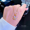 Fashion Four Leaf Clover Titanium Steel Copper Plating Inlay Rhinestones Pendant Necklace