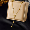 Fashion Four Petal Flower Tassel Chain Pendant Stainless Steel Bracelet Earrings Necklace Suit With Electroplating For Women