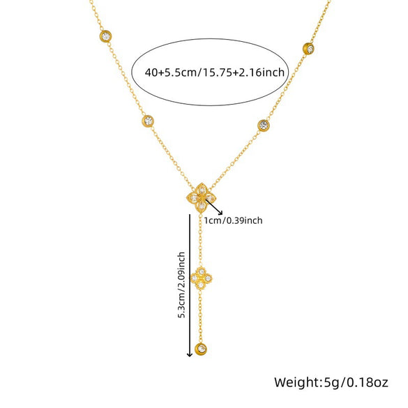 Fashion Four Petal Flower Tassel Chain Pendant Stainless Steel Bracelet Earrings Necklace Suit With Electroplating For Women